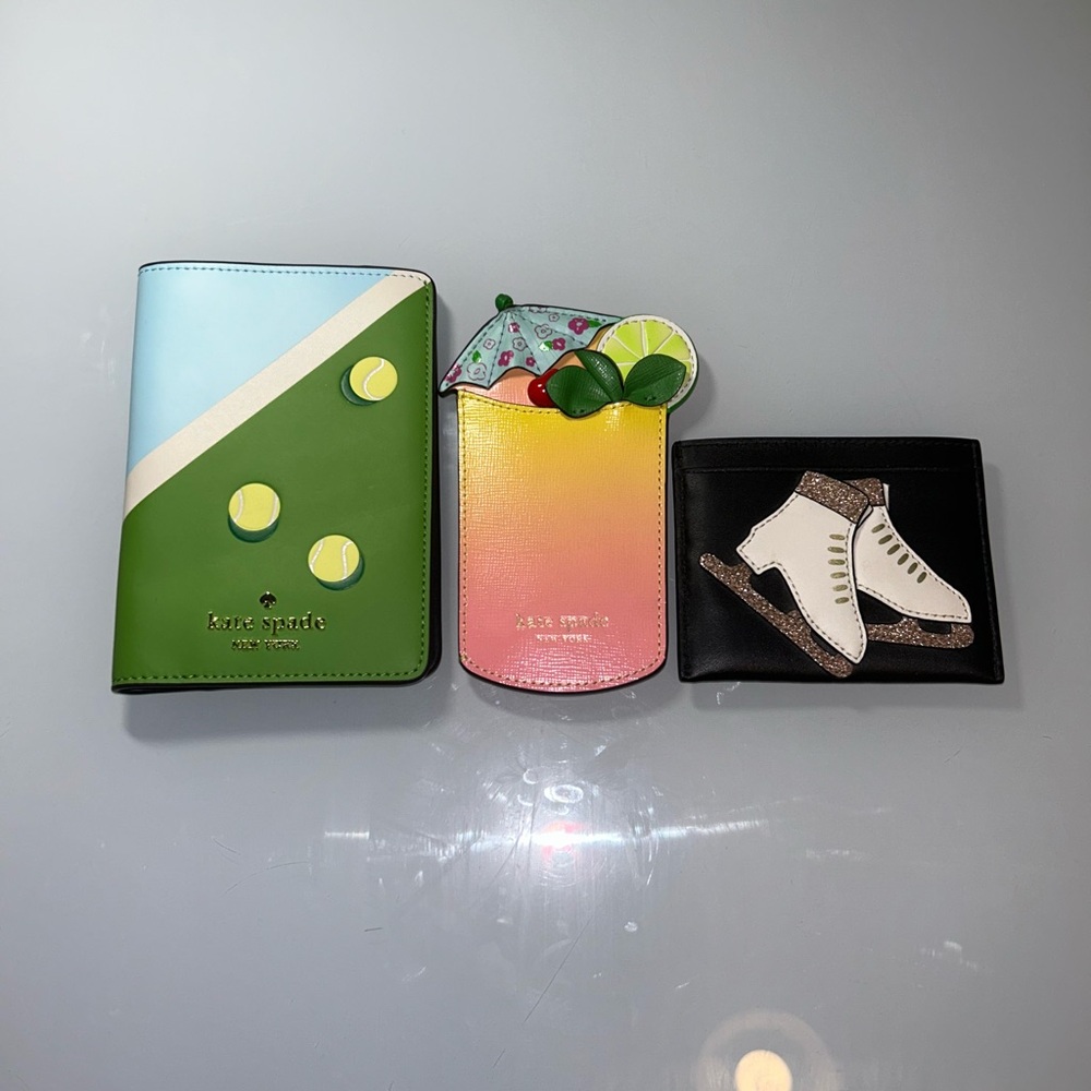kate spade Green & Light Blue Tennis Ball Passport Wallet - Picture 3 of 12
